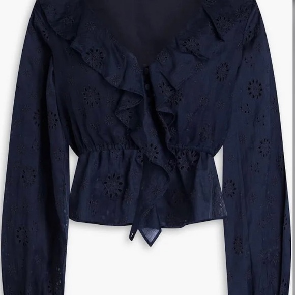 Frame Ruffle Front Eyelet Top
Color: Navy - Picture 3 of 3